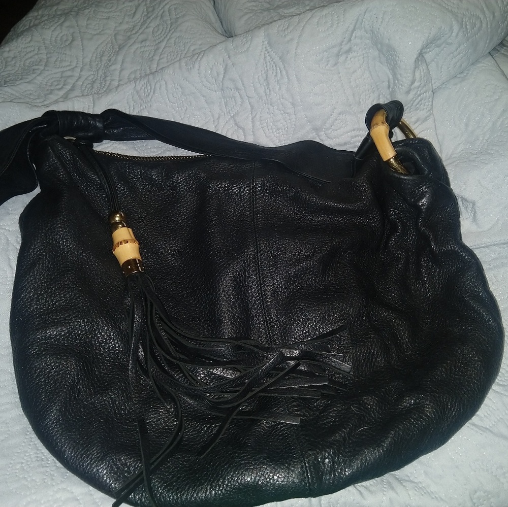 Gucci black Medium Jungle Leather Bamboo 232930